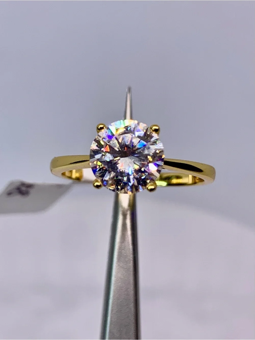 Classic Yellow Gold Solitaire Moissanite Ring Round Cut 2 Ct Wedding Ring GRA